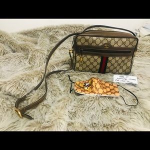 Gucci Brown GG Supreme Canvas Crossbody Bag with Web Stripe